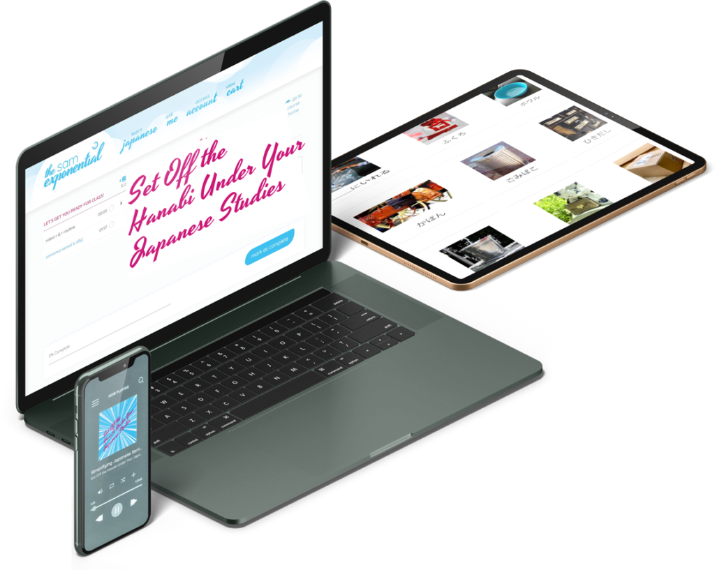 screenshots of Set Off the Hanabi Under Your Japanese Studies across multiple devices