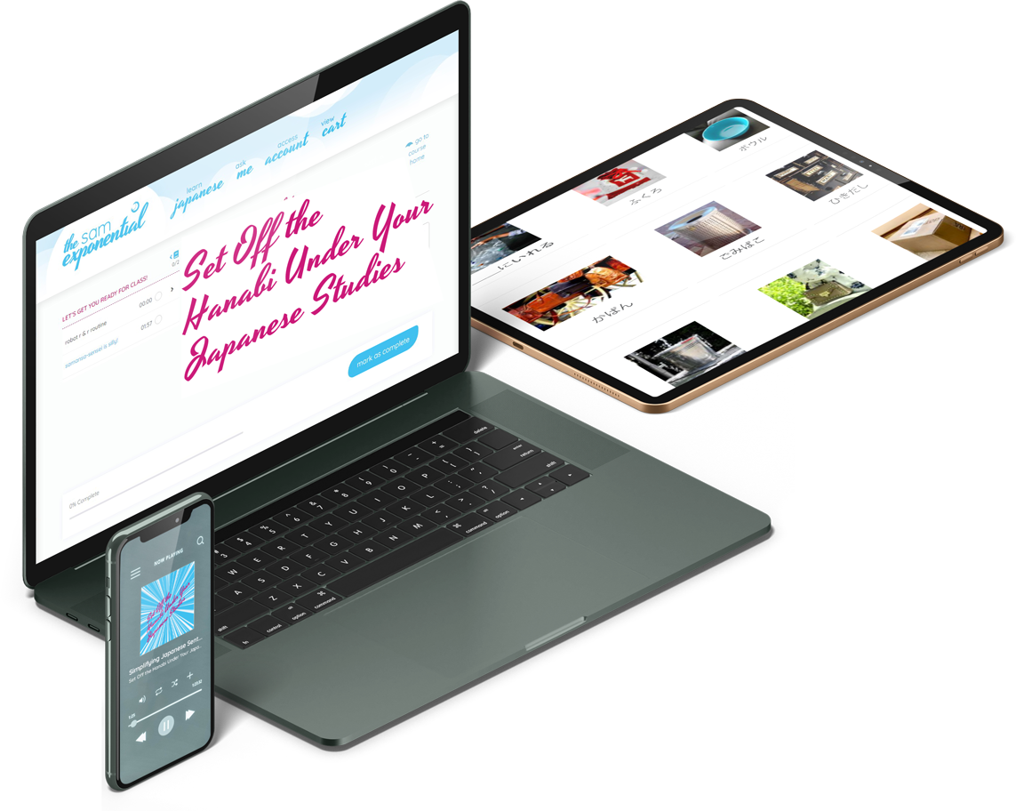 screenshots of Set Off the Hanabi Under Your Japanese Studies across multiple devices